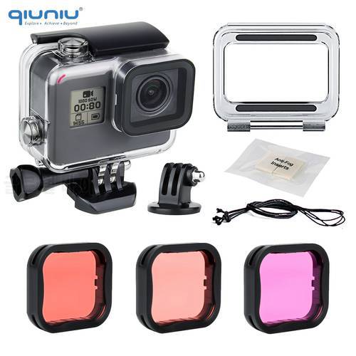 QIUNIU 45M Waterproof Diving Housing Underwater Case with 3-Pack Dive Lens Filter for GoPro Hero 7 6 5 Black Go Pro Accessories