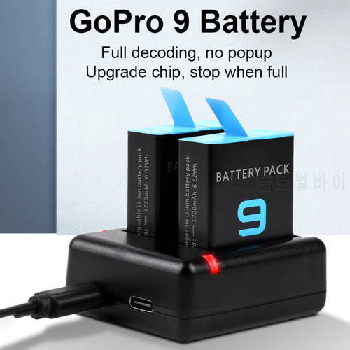 For GoPro HERO 9 Battery Charger Micro USB Type-C Dual Battery Pack Charger Fast Charger Smart Charging Dock for Gopro Hero 9