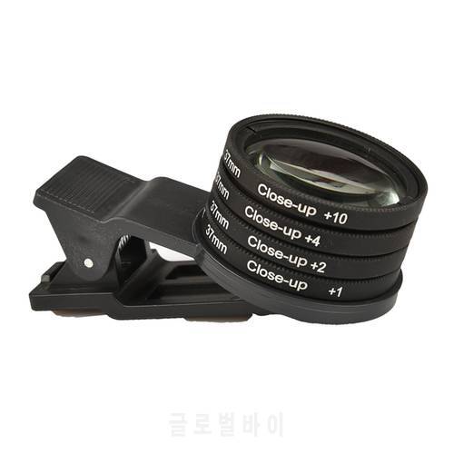37mm Close up Filter Kit (+2 +4 +8 +10) Macro Lens Filter Set Professional Shooting No Distortion Clip On Cell Phone Camera Lens