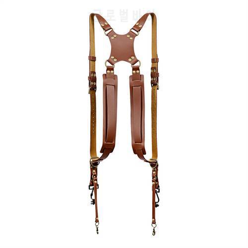 Leather Camera Double Strap Camera Harness For Two Cameras Leather Double Shoulder Strap Double Protection Against