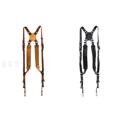 Camera Strap Leather Double Shoulder Leather Harness Strap Photography Gear for DSLR/SLR Camera