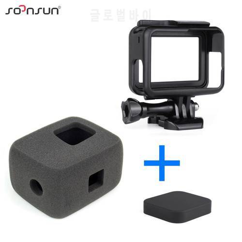 SOONSUN Protective Case Frame Mount for GoPro Hero 7 6 5 Sponge Foam Windslayer Wind Cover Lens Cap for GoPro 5 6 7 Accessories