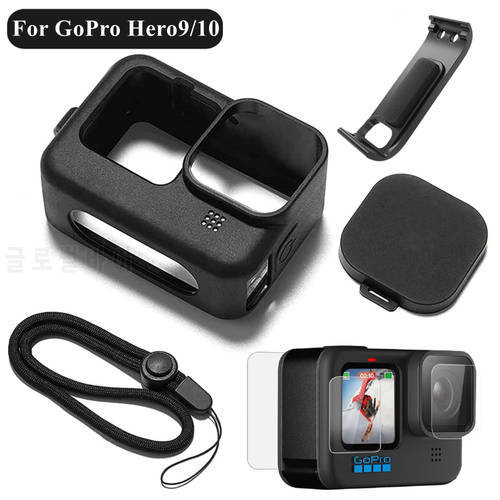 Silicone Case For GoPro Hero 9 Black Tempered Glass Screen Protector Protective Film Lens Cap Cover for Go Pro 9 10 Accessories