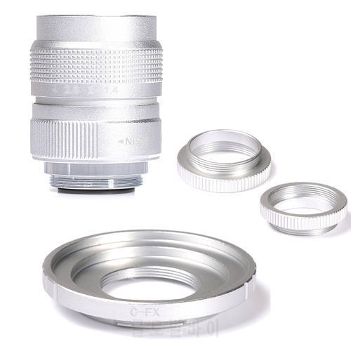 Silver Fujian 25mm f/1.4 APS-C CCTV Lens+adapter ring+2 Macro Ring for Fujifilm X Mount Mirroless Camera XT10/XT20/XT30/X100F