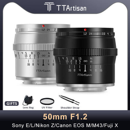 TTArtisan 50mm F1.2 APS-C Manual Focus Camera Lens for Sony E Mount Lens Canon Nikon Z Sony A5000 A6000 Fujifilm X Lens 50mm