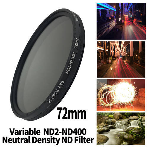 ND Lens 72mm Variable ND2-ND400 Neutral Density Filter Fader ND Adjustable Optical Glass Lens Apply to 72mm camera lens
