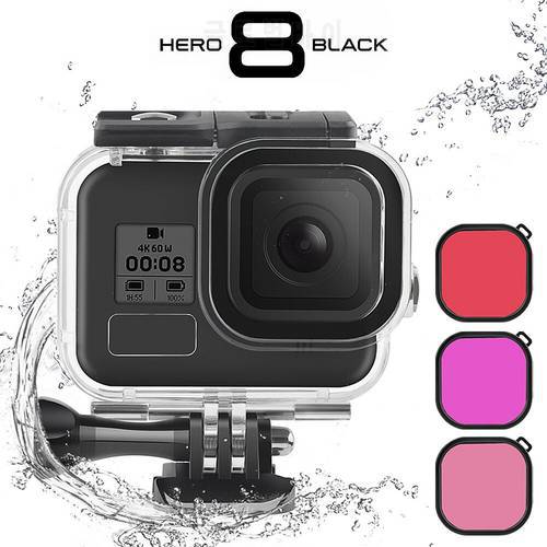 GoPro Hero 8 Waterproof Case 60M Red Purple Pink Lens Filter Diving Housing Cover Protector Underwater Go Pro Camera Accessories