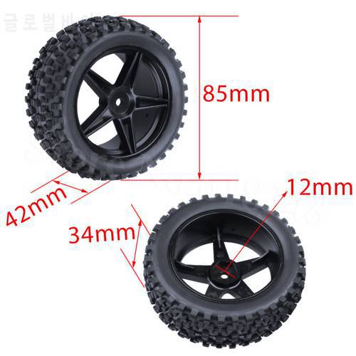 4Piece Front & Rear Buggy Tyres Wheels 12mm Hex For 1/10 RC Car Fit HSP STORMER 94105 Redcat Shockwave Nitro Buggy