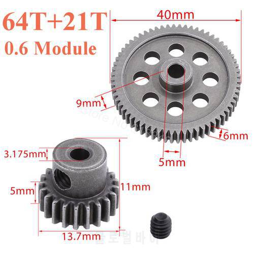 11184 Metal Diff Main Gear 64T 11181 Motor Pinion Gears 21T Truck 1/10 RC Parts HSP BRONTOSAURUS Himoto Amax Redcat Exceed 94111