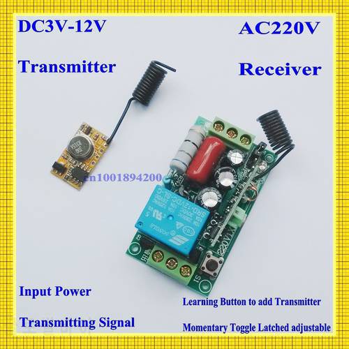 DC3V-DC12V 3V 5V 9V 12V Mini RF Transmitter Module for Sensor Detector Inductor with Receiver AC220V 10A 100-300m Transmitter