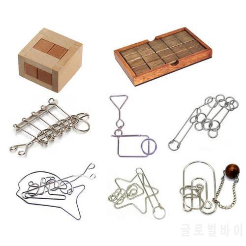 8PCS/Set IQ Metal Wooden Brain Teaser Puzzles Game for Adults Children
