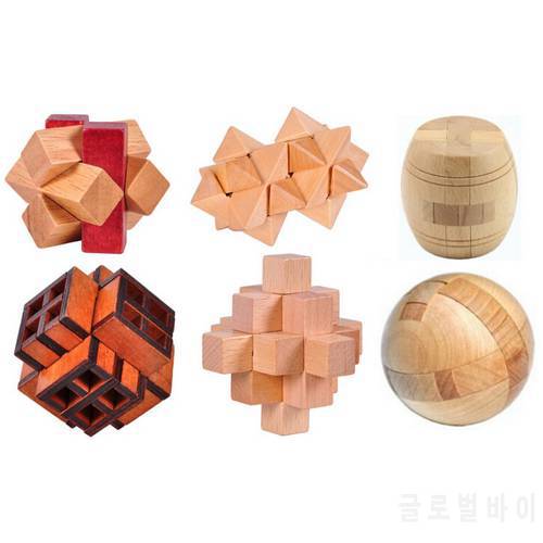 Set of 6PCS Classic 3D Wooden Burr Puzzle IQ Wood Brainteaser Puzzles Game for Adults Children