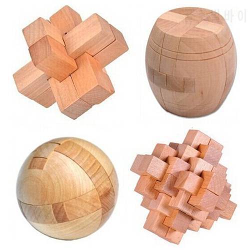 4PCS/Lot 3D Wooden Puzzle Brain Teaser Interlocking Burr Puzzles Game Toy for Adults Children Kids