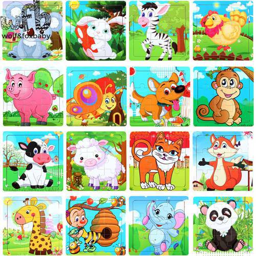 Wood Puzzle 9 Pieces Child Jigsaw Puzzle Funny Educational Toys Animals Pattern Styles intelligence toys