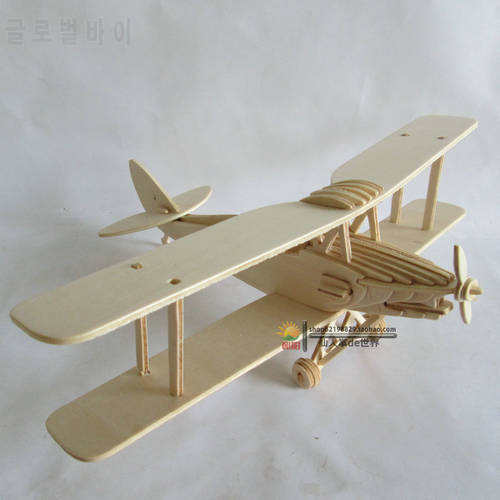 Kids toys 3D plane model wooden puzzles handmade Tiger moth flight airplane toy