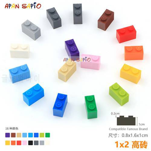 25pcs/lot DIY Blocks Building Bricks Thick 1X2 Educational Assemblage Construction Toys for Children Size Compatible With Brand