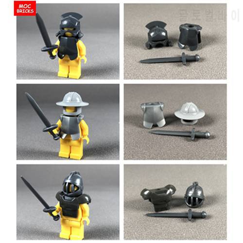 5sets/lot MOC Bricks Weapon Medieval Knights Hero Armor Paint Helmet sword warrior soldier Educational Building Blocks Toys