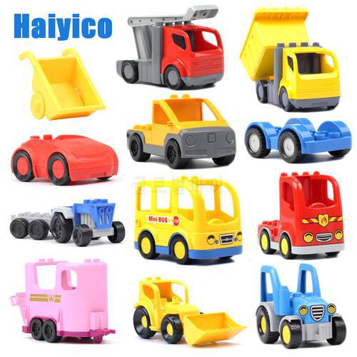 Big Building Blocks Vehicle Transport Accessories Engineering Roadster Bus Compatible Duplos Tractor Car Model Children Toy Gift