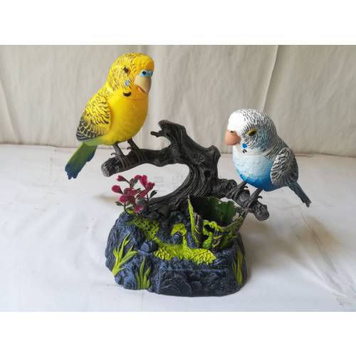 about 15x13x13cm electric birds Voice control Couples parrots Toy Christmas gift w6980