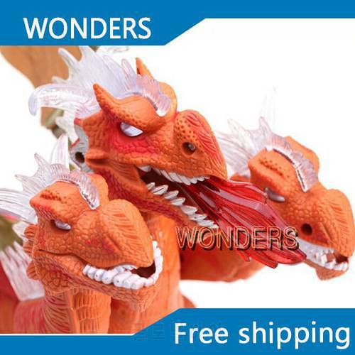 Free Shipping Electronic Jurassic Three-Headed Dinosaur With Sound & Flash Lights, 2014 New Electronic Pet Toy For Children