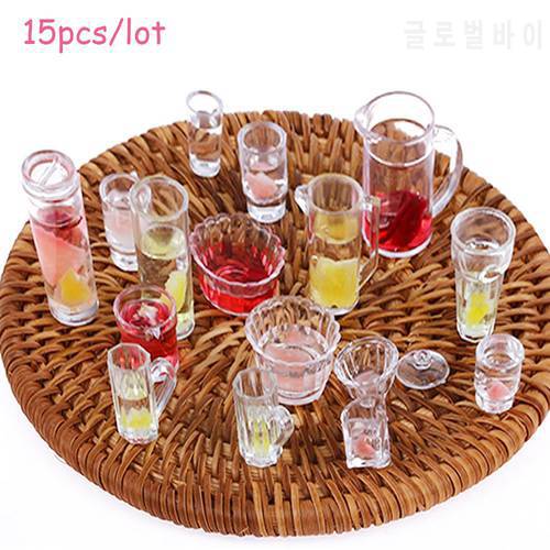 15pcs/lot Plate Cup Dish Bowl Cookware Set Dollhouse Miniature Toy Doll Food Kitchen living room Accessories 1:12 Scale