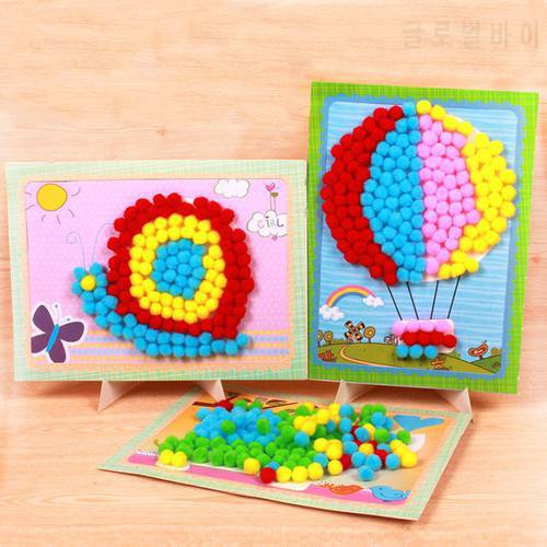 Cartoon DIY Material Pompoms Stickers Children Kids Learning Educational Toys