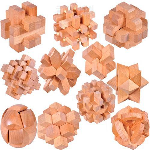 Good Quality IQ Wooden Interlocking Puzzle Mind Brain Teaser Beech Wood Burr Puzzles Game for Adults Children