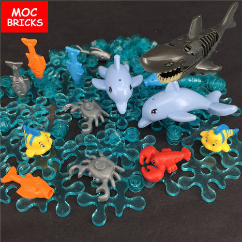 MOC Bricks Pirate Shark Caribbean Ocean Animal 13cm 8cm Assembled Educational Building Blocks DIY Kids Toys Gifts