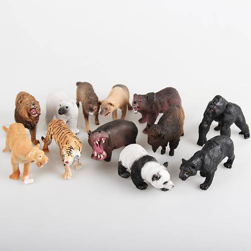 Hot Sale 12PCS/set Plastic Zoo Animal Figure Panda Tiger Orangutan Sheep Wolf Dogs Kids Toy Lovely Animal Toys Set Free Shipping
