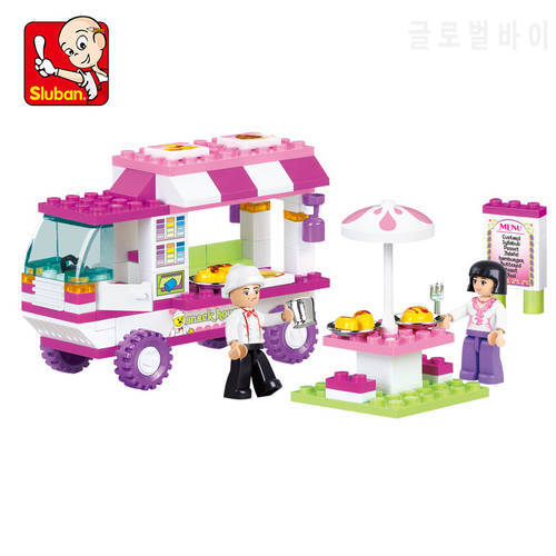 2017 Brand New SLUBAN Pink Dream Snack Car Building Blocks 102pcs/set Particles Bricks Girls Toys Compatible with Legoe