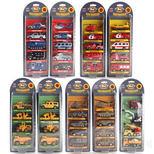 Die cast Car Models Metal Vehicle Toys for Children gld52 Fire Rescue car / Digger Truck / Military Vehicle /Cop Pocket Car Set
