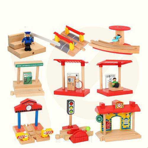 EDWONE-New One Wood Railway Small Gas Station Train Slot Accessories Original Toy Kids Xmas Gifts Fit THOMA S BIRO Toys