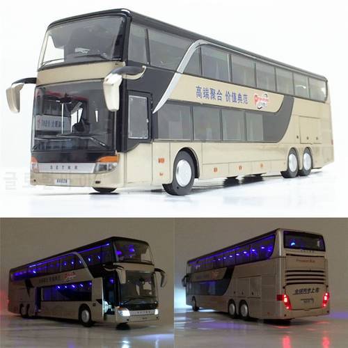 High Quality 1:32 Alloy Pull Back Bus Model High Simitation Double Sightseeing Bus Flash Toy Vehicle Kids Toys Free Shipping