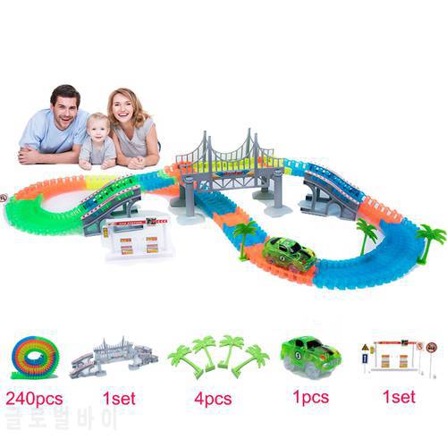 Magical Track 240PCS/Set Glowing Race Tracks Set Flexible Racing track Bridge Car Toy Creative Toys Gifts For Children