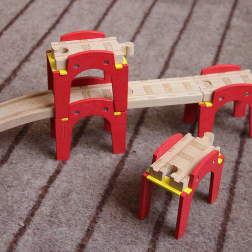 EDWONE -Red Stacked Piles Piers Wood Track With Clock Train Slot Railway Accessories Original Toy For Kids Gifts