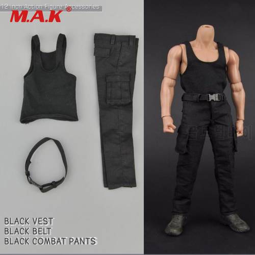 1/6 Male Soldier Clothes Set Black Vest & Combat Pants Trousers for 12 inches Tough Guy Action Figure Body
