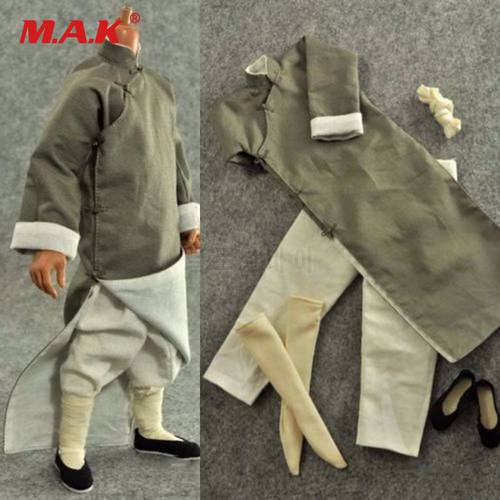 1/6 Scale Male Clothes Chinese Kung Fu Suit Long Grey Robe Costume Clothing for 12&39&39 Action Figure Body