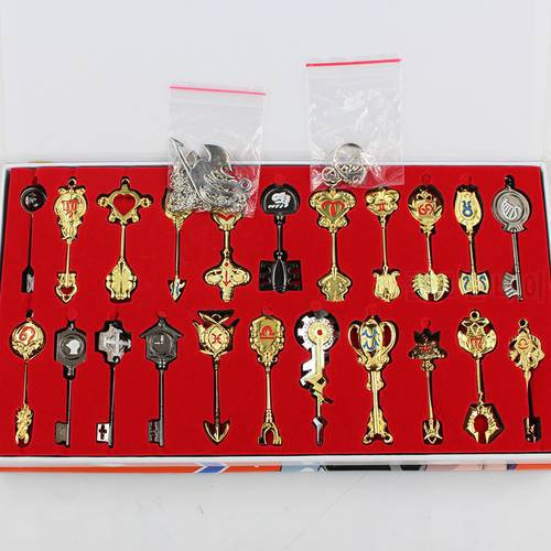22pcs/set Fairy Tail Lucy Cosplay Key Keychain Figure the Zodiac Gold Key Pendants Action Toy