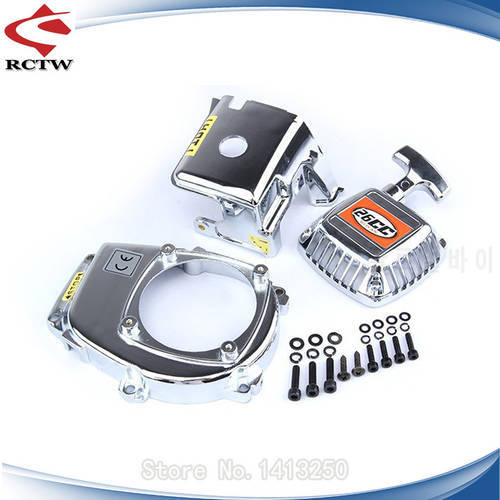 Chrome Flywheel Cover and Cylinder Cover and Pull Starter Kits for 1/5 Hpi ROFUN ROVAN KM Baja RC CAR Engines Parts