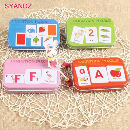 New Early Educational Montessori English Alphabet Shape Animal Match Game Puzzle Card Toys for Iron Box Package 3D Puzzle toys