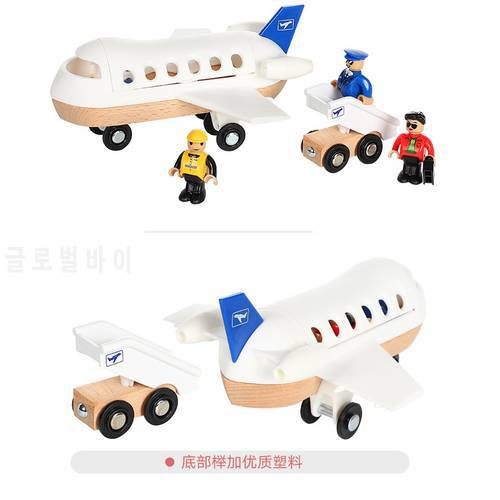 EDWONE One Set Airline Cargo Plane Wood Railway Track Train Slot Railway Accessories Original Toy Gifts For Kids