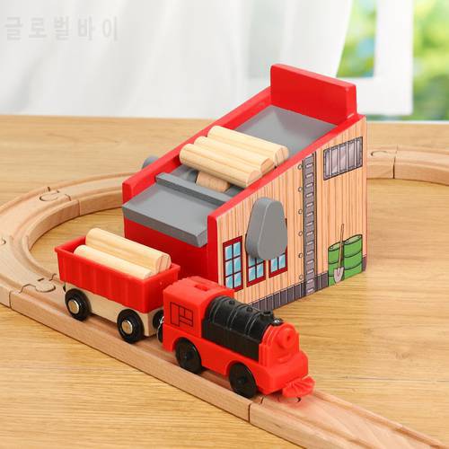 EDWONE One Set Wood Railway Track Sawmill Loading MachineTrain Slot Railway Accessories Original Toy Gifts For Kids