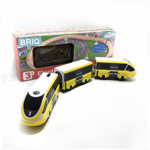 w-12 Free shipping yellow Toy Train Electric Magnetic Locomotive Compatible Rail Toy Train Wooden Lane Set NEW Gift