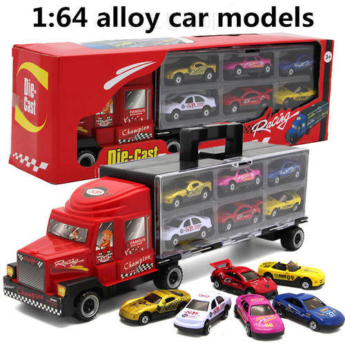 1:64 alloy car models,toy vehicles,metal diecasts,Containers with 6 alloy car,slide the toy,educational toys,free shipping
