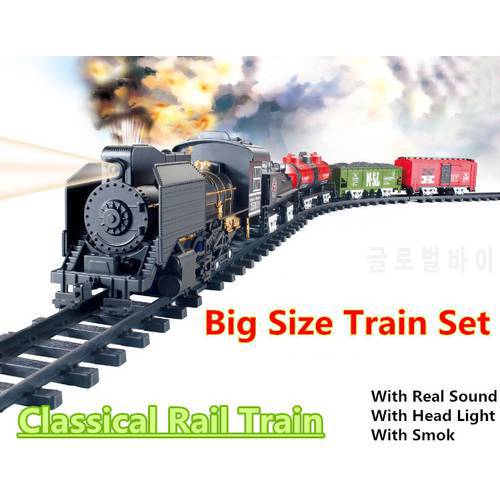 Big Size Classic toys Battery Operated Railway Rail Train 212*92 Electric Toy Railway Car with Sound&Smoking Rail Car for Child