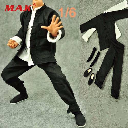 1/6 Scale Male Clothes Traditional Long-Sleeved Costume Black Suit Kung Fu Suit Shirt for 12