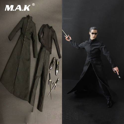 1/6 Scale Male Clothing 1:6 The Matrix NEO Keanu Reeves Black Coat Clothes Suits & Shoes for 12&39&39 Action Figure