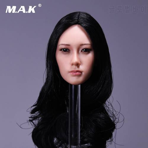 1/6 Girl Head Sculpt Long curly black brown hair Asian Beauty Headplay Model for 12