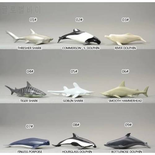 mini ocean animal toy model 9pcs/set 7cm Shark / sperm / hammerhead shark / puffer fish / shark / Sword kiss shark / dolphin