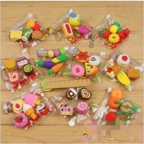 NEW Arrival Korean Stationery Cute Cartoon Toy Eraser Food Eraser Toy Sets PV Bag Package Kids Excellent Gifts Factory Wholesale